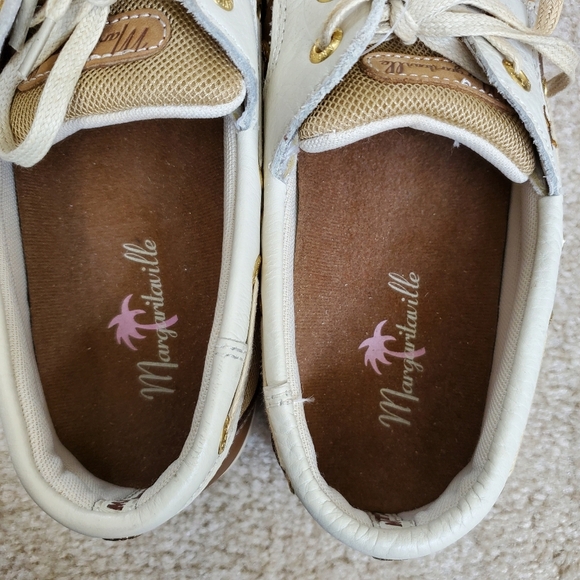 Margaritaville Womens Tan and White Boat Shoes with Moccasin Stitching. Size 8 - Picture 11 of 11